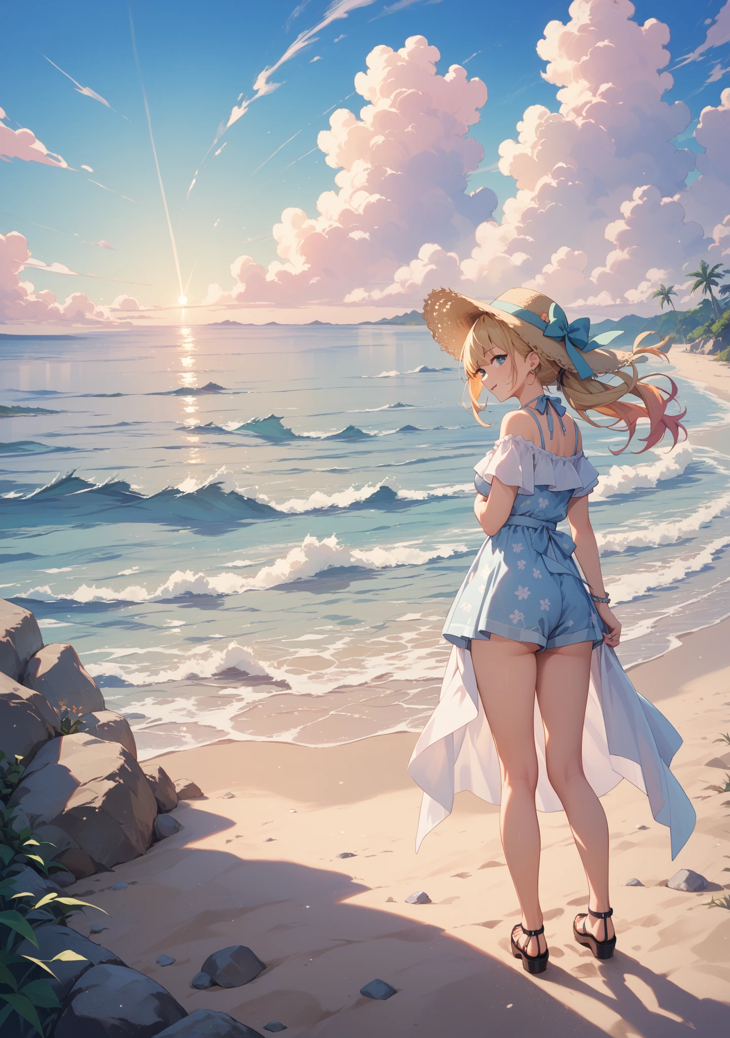 (masterpiece, Highest quality:1.2), 1 Girl, alone,Eyes open,Tropical atmosphere,Ocean,playing