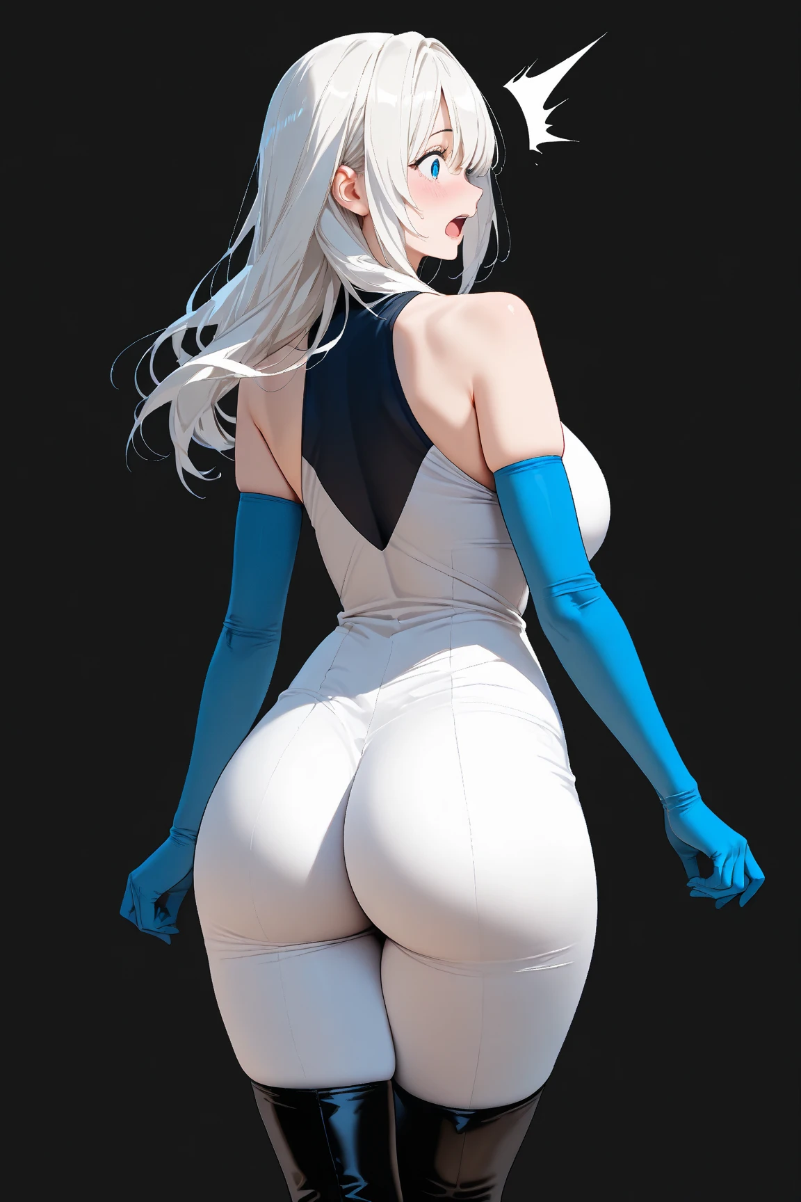 ass multicolored gloves, on back, grey background, hand on another's head, missionary, sleeveless, white sleeves, cat cutout, cone hair bun, thigh boots, yellow eyes, white theme, <lora:EdobAss_v1.0:0.8> <lora:SheRave_v1.0:0.3> <lora:AngelMelly_v1.0:0.4>