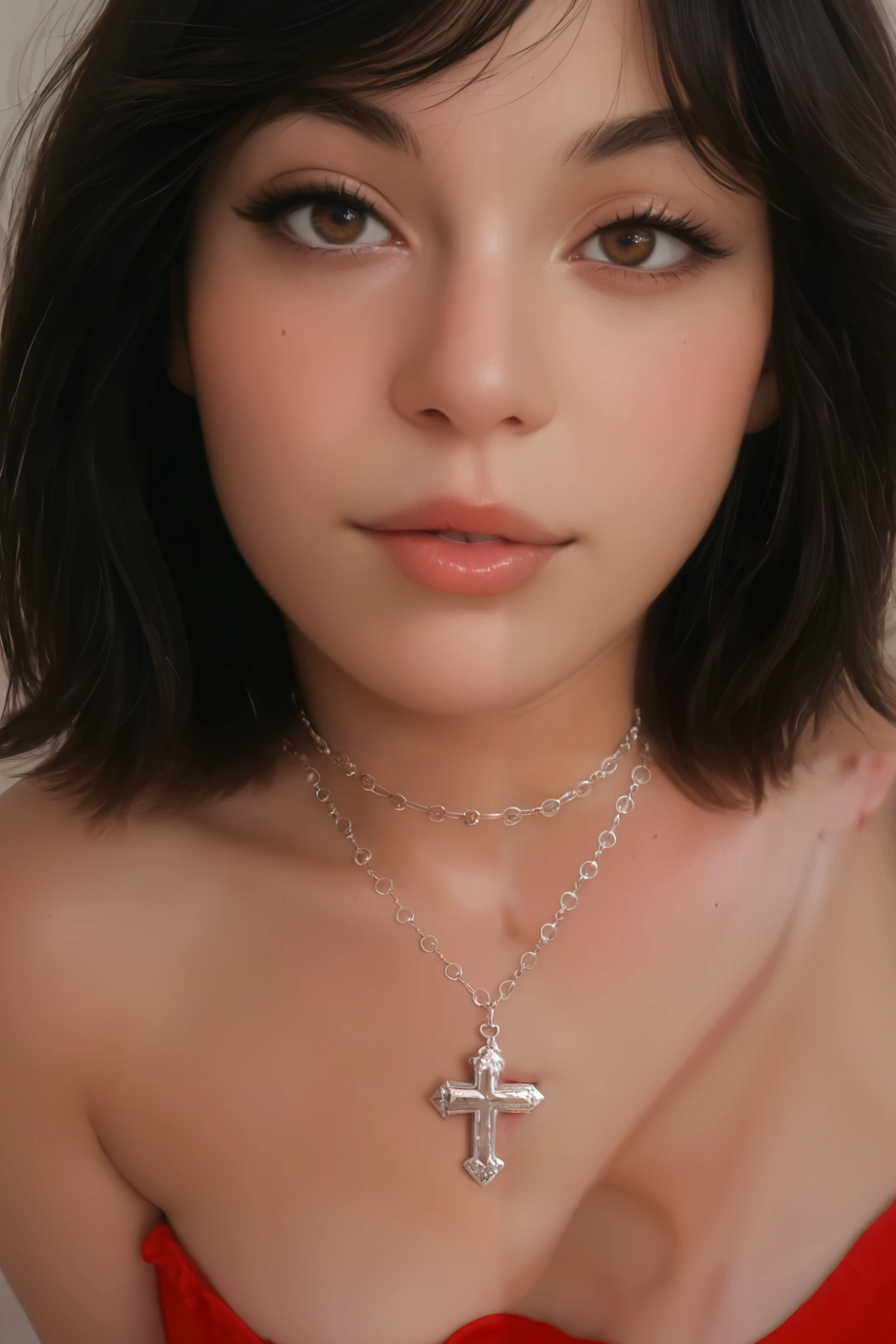 araffed woman wearing a brown tank top and a cross necklace, beads cross onbare chest, pearl necklace, pearl choker, pearls, necklace, gold and pearl necklaces, cactus and pearls over the head, opulent pearl necklace, luxurious neckless, pearls and chains, real pearls, puka shell necklace, strings of pearls, choker necklace, choker