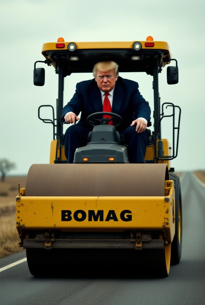 Donald Trump on the asphalt finisher have text i love CV.RAK