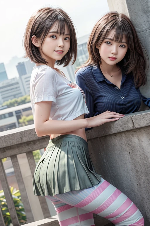 (masterpiece,highest quality,High resolution,Realistic,photograph:1.2),(One high school girl:1.2), (((White polo shirt), Navy blue pleated skirt),(White sneakers),White socks),(Smiling with some teeth showing and eyes narrowed:1.3),(Bobcut,Brown Hair,Natural Makeup, Eyelash extensions, Make your eyelashes thinner and longer:1.3),(Cowboy Shot:1.3),(16 year old Japanese girl:1.2),(clothing that fits:1.2),(School corridor:1.3), (The subject is viewed from below:1.2), (Panty shot:1.3), (Random sexy poses, Leg spread, Squatting and tiptoe:1.3), (Hands behind head:1.3)