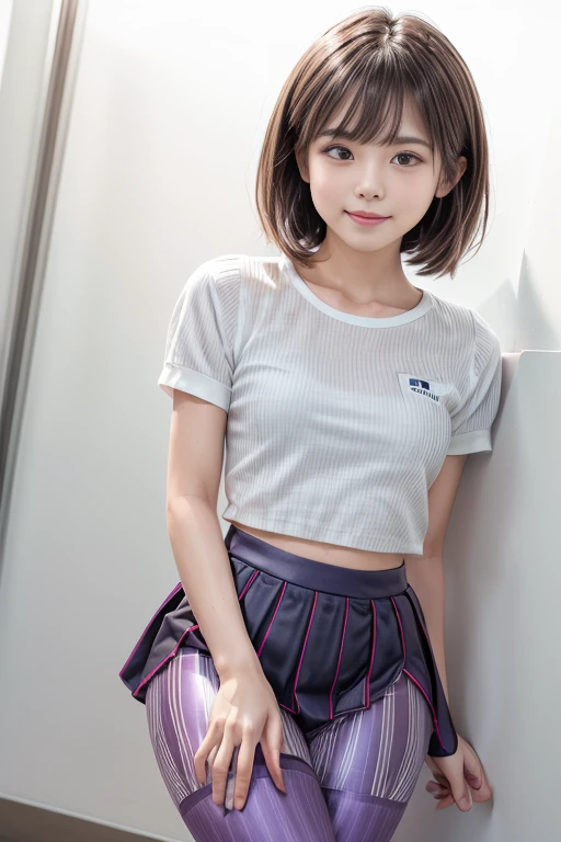 highest quality、Inside the gym、Wood Grain Floor、Wood grain wall、Woman sitting on the floor、Cute face、smile、Red badminton wear、White shorts、Short Hair、Black Hair