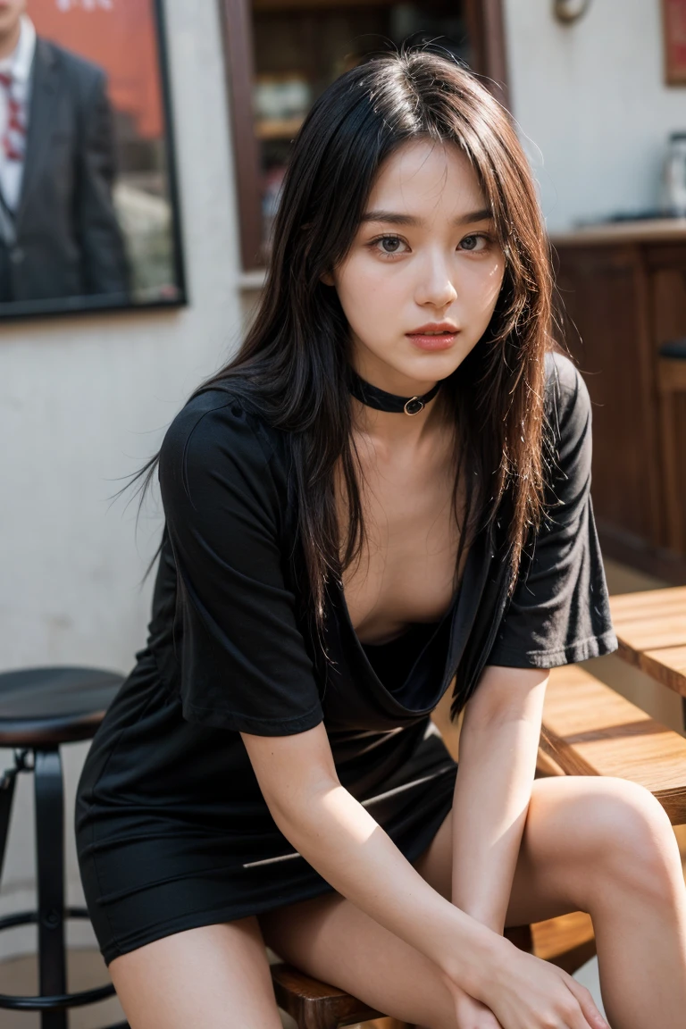 water vapor, night factory background, sensual 30s woman, messy hair, very vivid red eyes, masterpiece, vibrant, bodysuit, slim dark black hoodie, cleavage, muscular, cute face, black thigh socks, combat boots, night outdoors, hot, 400mm telephoto lens, soft light, multiple lighting, soft shadow