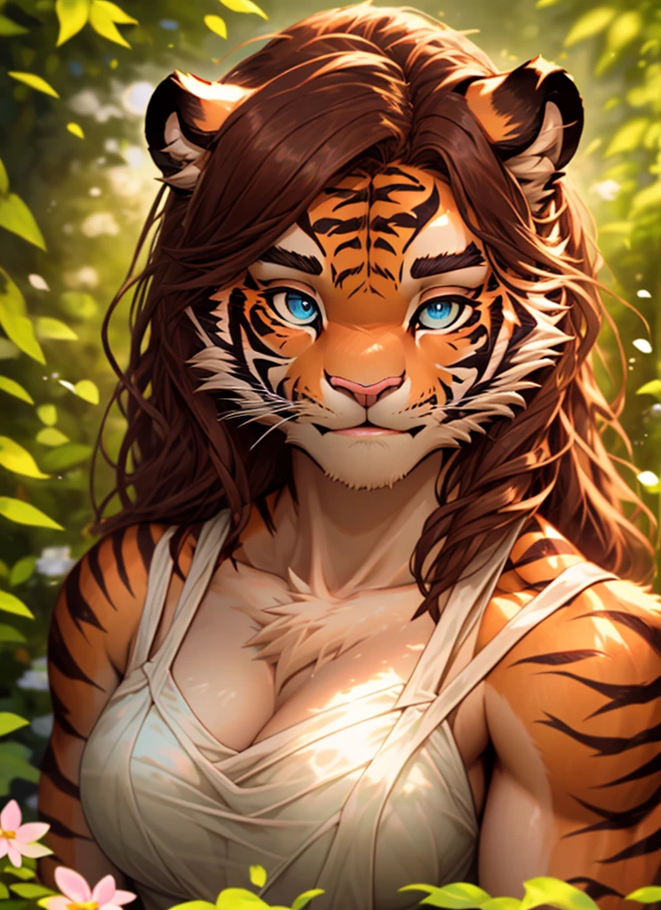 cover page, highres, top quality, best quality, paid reward available, unparalleled masterpiece, perfect artwork, absurdres, High-quality illustrations, super high resolution, detailed background,Perfect Anatomy(highly detailed beautiful face and eyes)absurdres, perfect anatomy(cute 1girl, single:1.4, kemono, solo focus, female)lake, volumetric lighting, One breast visible, Clothes transparent crotch, Areola see-through, Milk protruding, Half-undressed, Wet clothes, Sheer clothing, Very sheer, Water droplets, See-through, Bra flipping, Polori, Lower breasts, Embarrassing, Show off, Cleavage(furry anthro:1.7)(Furry body, tiger facial features, tiger body features)(very detailed body fur)full body,