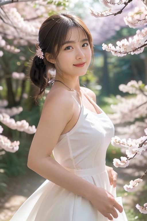 ((White sleeveless dress))、randome pose、(top-quality,masterpiece:1.3,超A high resolution,),(ultra-detailliert,Caustics),(Photorealsitic:1.4,RAW shooting,)Ultra-realistic capture,A highly detailed,High resolution 16K human skin closeup、 Skin texture is natural、、The skin looks healthy with an even tone、 Use natural light and color,1 girl,japanes,23years old,kawaii,A dark-haired, short hair, (shy-smile),(depth of fields、chromatic abberation、、Wide range of lighting、Natural Shading、)、 Asakusa, Japan background、SLR、50mm,f1.8, ((bun hair))、((close_up))、((Sunlight))、(((Hands are not shown)))、(Cherry blossom trees in full bloom and petals dancing in the wind)
Her armpit hair is exposed