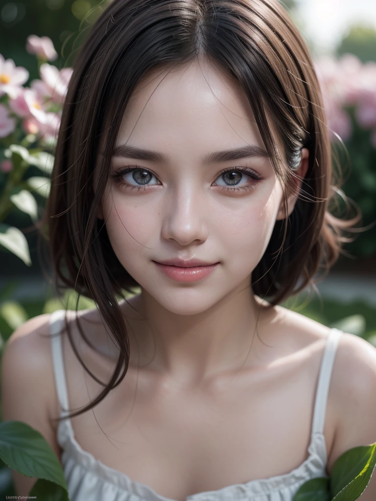 21-year-old, Russian race, (Masterpiece, best quality, photorealistic, high res, photography: 1.3), close-up shot, sharp focus, black hair, hair bun, bun hair, European girl, hot model, slim, Height 160cm, highly detailed eyes and pupils, light smiling, realistic skin, (perfect body, cleavage), sweatshirt, shirt, loose shirt, small breasts, sports top, slim, extremely detailed hair, delicate sexy face, sexual gaze, shiny lips, outdoor, ((vivid light, dynamic lighting, realistic, super realistic, realism, realistic detail
