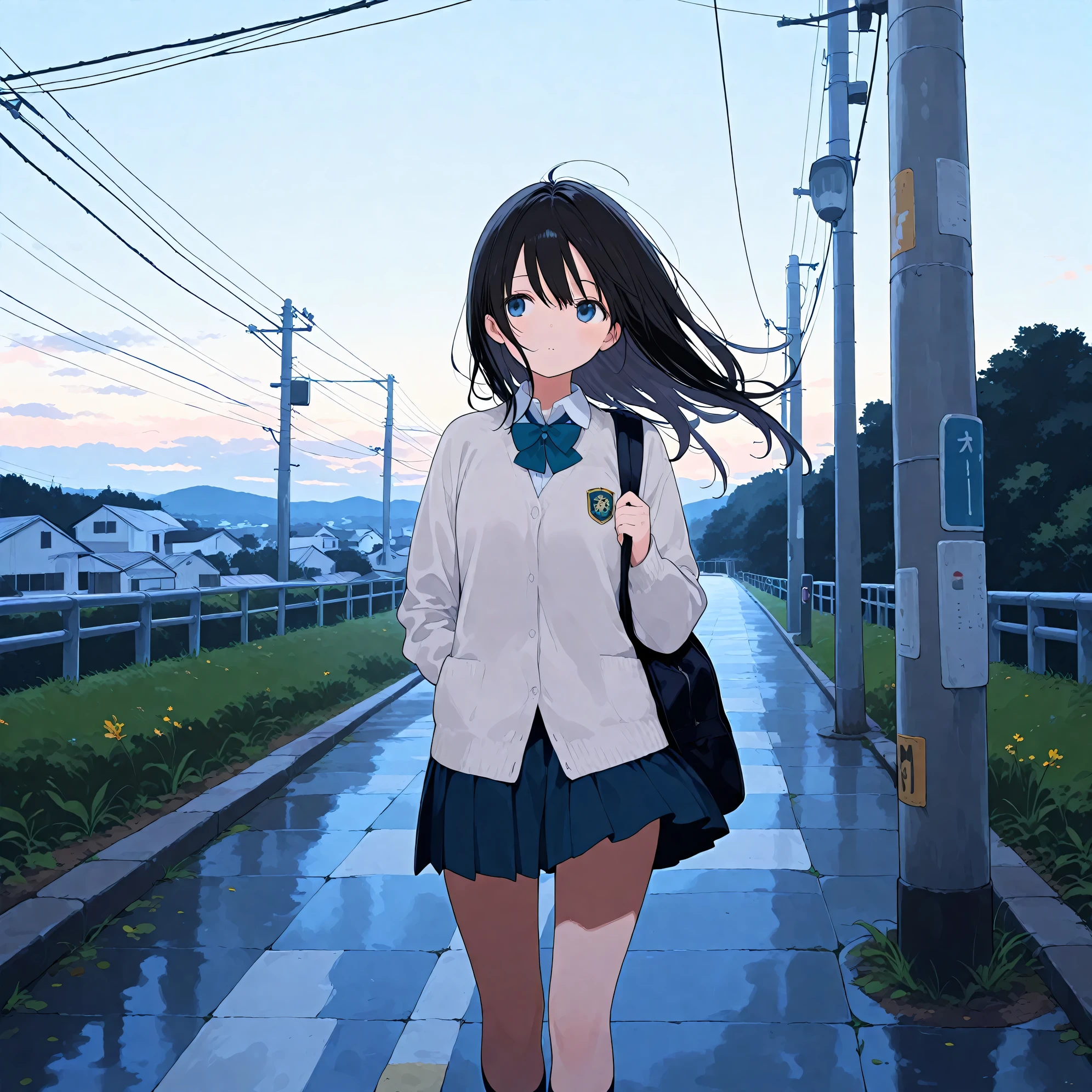 (masterpiece), (best quality), (ultra-detailed), artist:fujiyama, 1girl, route of a school, wind,
