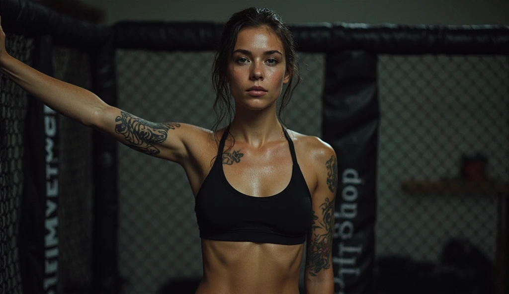 mechas rubias, tatuajes tribales, prendas guerreras, guante izquierdo mma, guante derecho boxeo