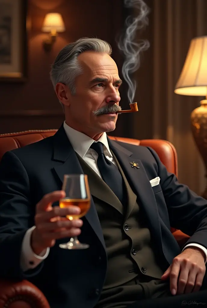 A wizened old British gentleman (cartoon character Colonel Braghard, dressed in a smoking suit), detailed portrait, sitting at a table in a smokers lounge, 1920s dressed upscale waitress, sophisticated interior, ( best quality, 4k, 8k, highres, masterpiece:1.2), ultra-detailed, (realistic, photorealistic, photo-realistic:1.37), oil painting, dramatic lighting, chiaroscuro, rich colors, cigar smoke, oak furniture, elegant decor