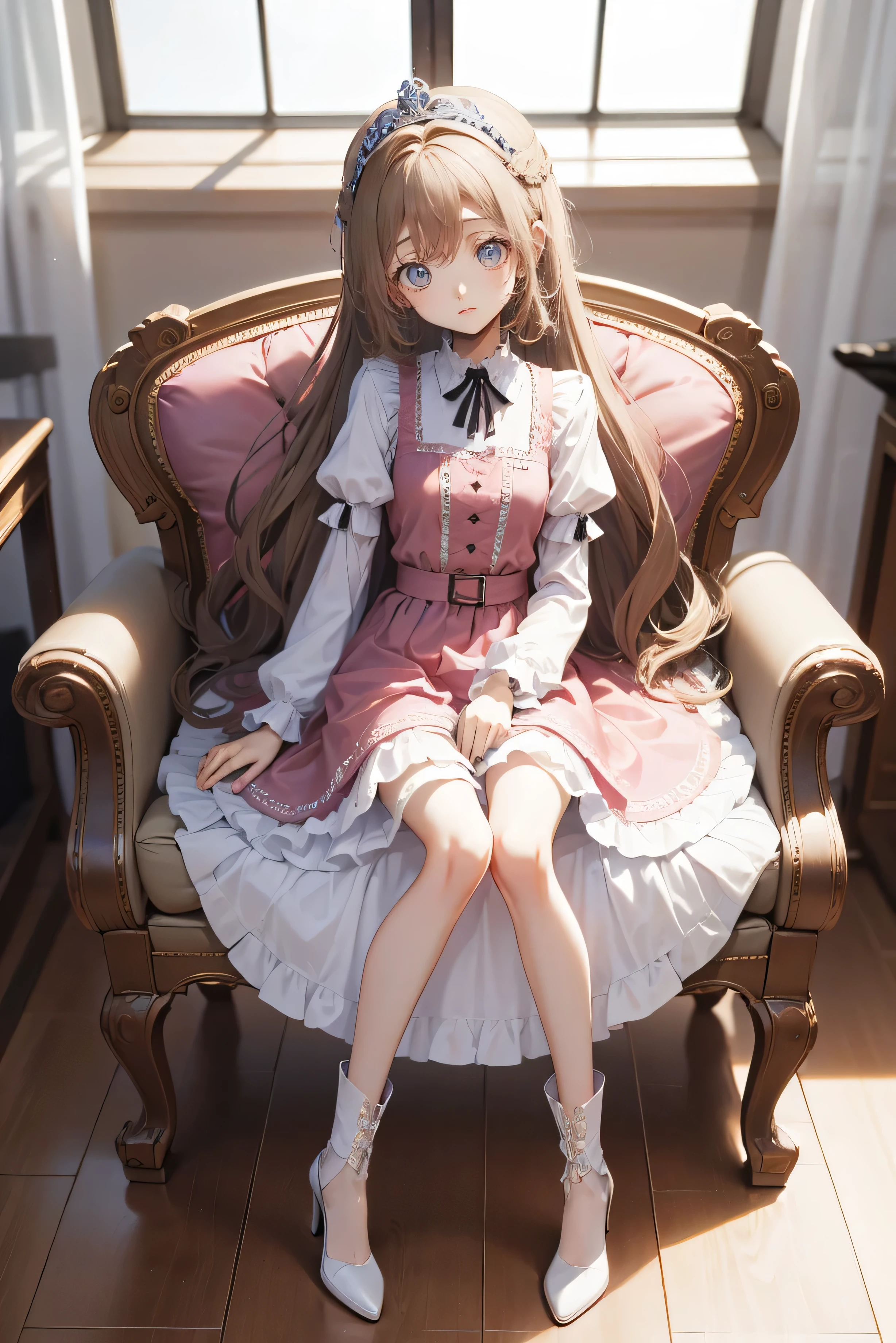 (Highest quality,4K,High Resolution,masterpiece:1.2),very well detailed,realistic:1.37,,、(( pink dress )),  ultra-realistic photo of a girl in a stately light pink and gold ballroom dress, Big beautiful dress, full of ruffles and rhinestones、intricate and voluminous ball gown (Highest quality, table top, art station,  fantasy art :1.2), Beautiful cute girl, (Long Blonde Curly:1.1), (Exquisite gold short skirt,   full body shot )、 anime style、story、、beautiful girl、Very cute angel、 pink gothic dress 、cute、、smile、I love long skirts、, black long boots 、Highest quality, masterpiece, 最High Resolution,  artwork, super それにGet used to it, many Get used to it, Get used to it, それにGet used to it, woman, ,((pink victorian luxury ball gown)),Long Dress,  dresses with lots of ruffles and bows .. with a tiara on her head ,luxury,1 person,  Pink Brown Hair ,pink eye、Pink World,( Girl in Pink Princess Skirt ),pink hair,pink bedroom layout,pink bed, Pink Mosquito Net ,Pink furniture, Hardcore BDSM Style  ,([    " tangled , Mandala, Tangle, enTangle:0.6),(Make art), most beautiful chaotic shape ,Beast Design, behind, pink high heels,perfect hands,
high detail, high definition model, very detailed,  , 