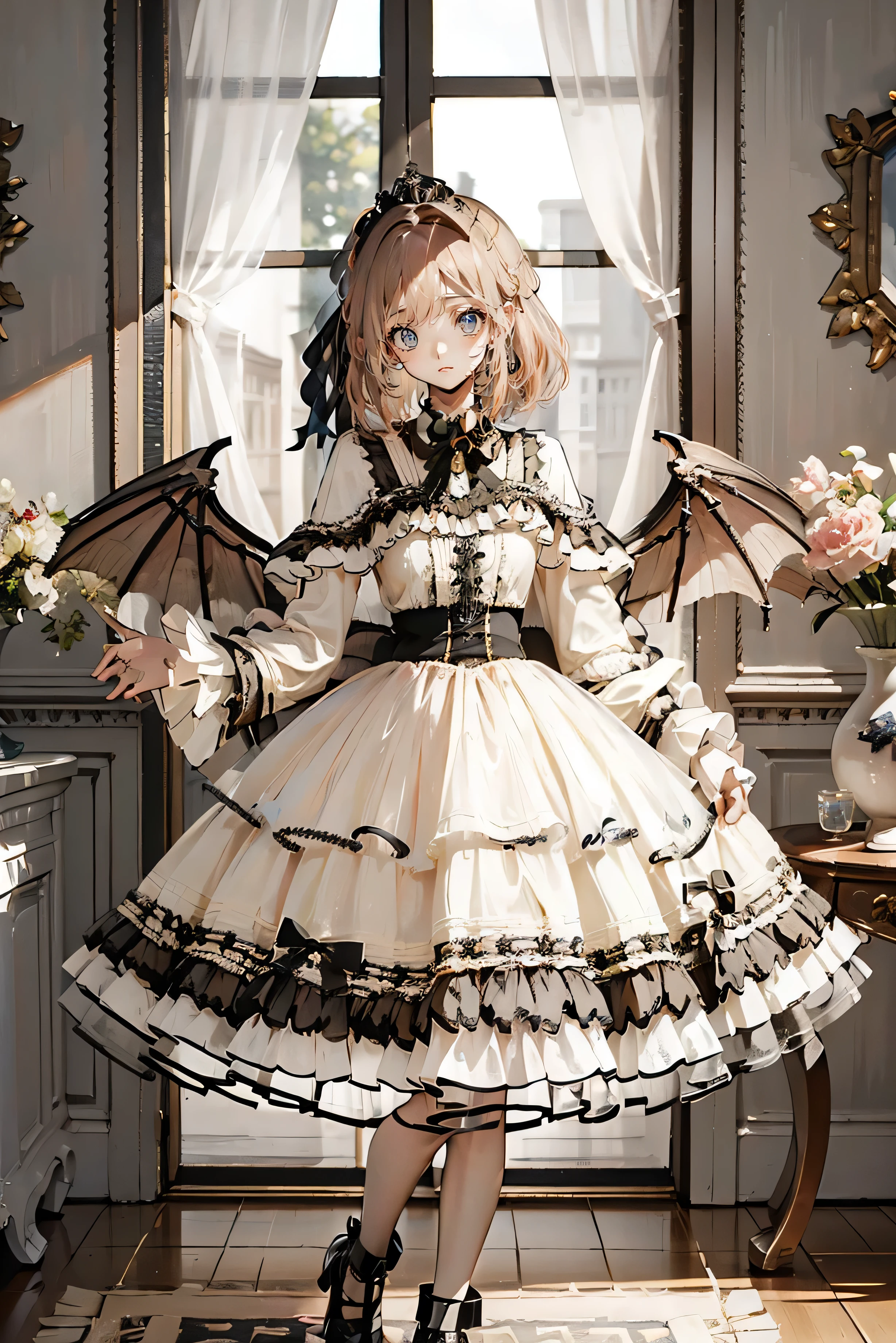 (Highest quality,4K,High Resolution,masterpiece:1.2),very well detailed,realistic:1.37,,、(( pink dress )),  ultra-realistic photo of a girl in a stately light pink and gold ballroom dress, Big beautiful dress, full of ruffles and rhinestones、intricate and voluminous ball gown (Highest quality, table top, art station,  fantasy art :1.2), Beautiful cute girl, (Long Blonde Curly:1.1), (Exquisite gold short skirt,   full body shot )、 anime style、story、、beautiful girl、Very cute angel、 pink gothic dress 、cute、、smile、I love long skirts、, black long boots 、Highest quality, masterpiece, 最High Resolution,  artwork, super それにGet used to it, many Get used to it, Get used to it, それにGet used to it, woman, ,((pink victorian luxury ball gown)),Long Dress,  dresses with lots of ruffles and bows .. with a tiara on her head ,luxury,1 person,  Pink Brown Hair ,pink eye、Pink World,( Girl in Pink Princess Skirt ),pink hair,pink bedroom layout,pink bed, Pink Mosquito Net ,Pink furniture, Hardcore BDSM Style  ,([    " tangled , Mandala, Tangle, enTangle:0.6),(Make art), most beautiful chaotic shape ,Beast Design, behind, pink high heels,perfect hands,
high detail, high definition model, very detailed,  , 