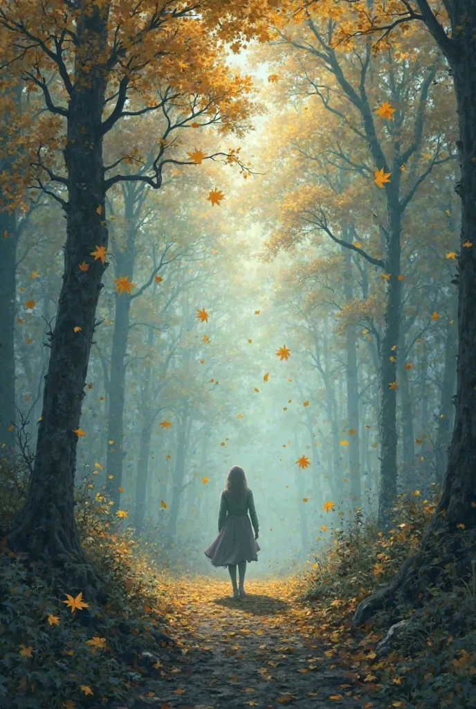 in the morning mist,of the reinforced forest had not fully awakened,was that condensed water,shook off a few yellow leaves,like a letter to the fall。