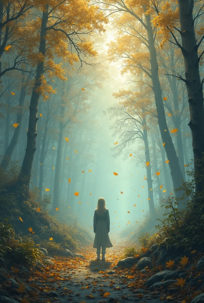 in the morning mist，of the reinforced forest had not fully awakened，was that condensed water，shook off a few yellow leaves，like a letter to the fall。