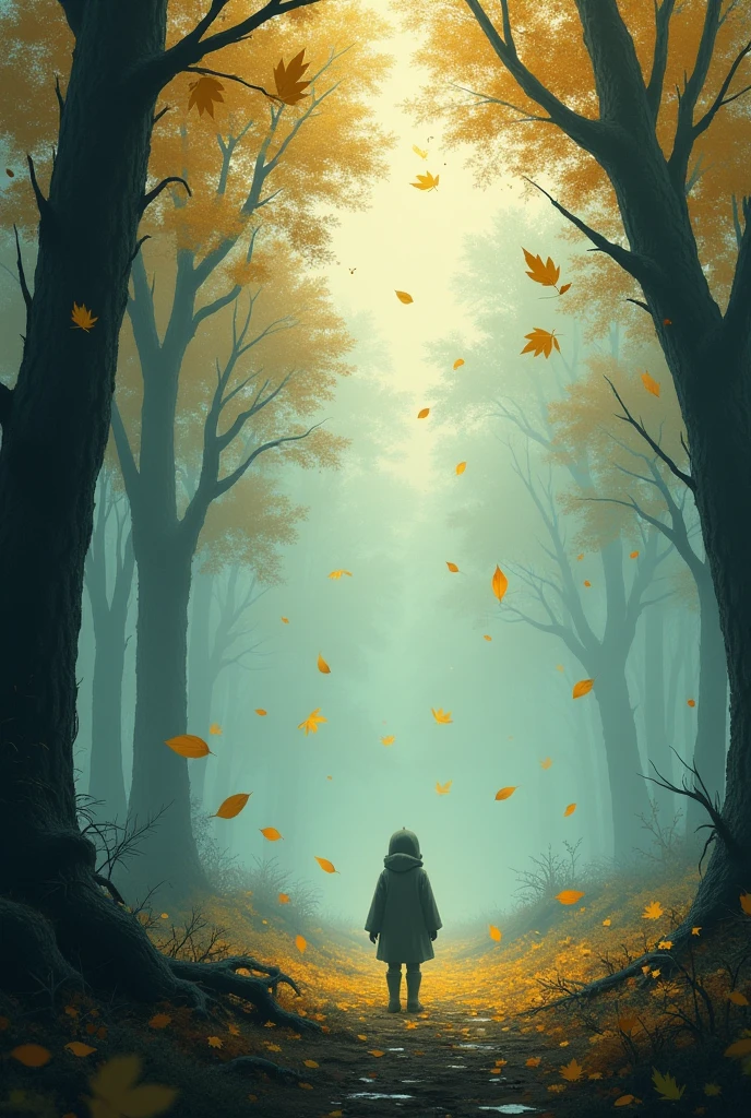 in the morning mist,of the reinforced forest had not fully awakened,was that condensed water,shook off a few yellow leaves,like a letter to the fall。