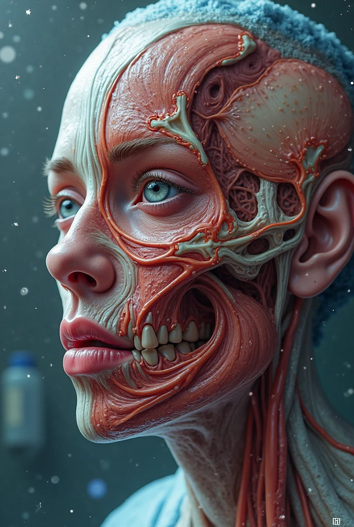 a woman's face made of pieces of raw meat