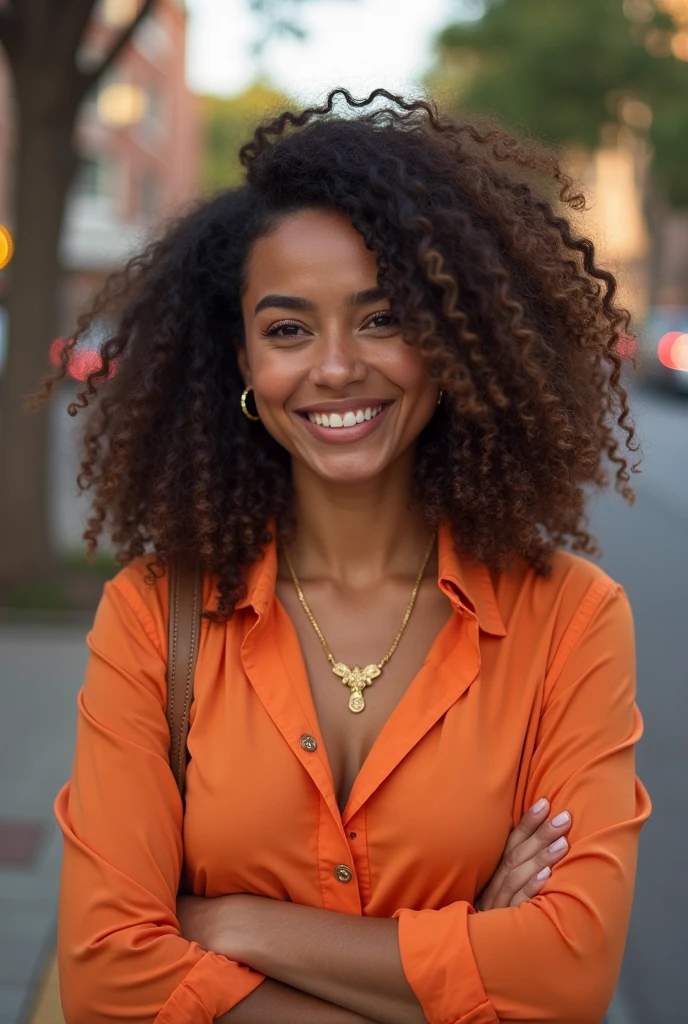 1 femme afro, photo realist, Detailed face, Rue vide, very high detail, curly hair, profondeur de champ, cheveux noirs, , corps entier, poil pubien, Souriant, course.