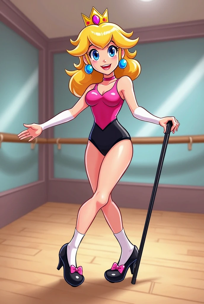 Callie briggs, 1girl solo, indoors, stage, looking at viewer, front view, standing, pirouette, legs, light pink frilly tutu, thicc thighs, ballerina, ballet slipeprs