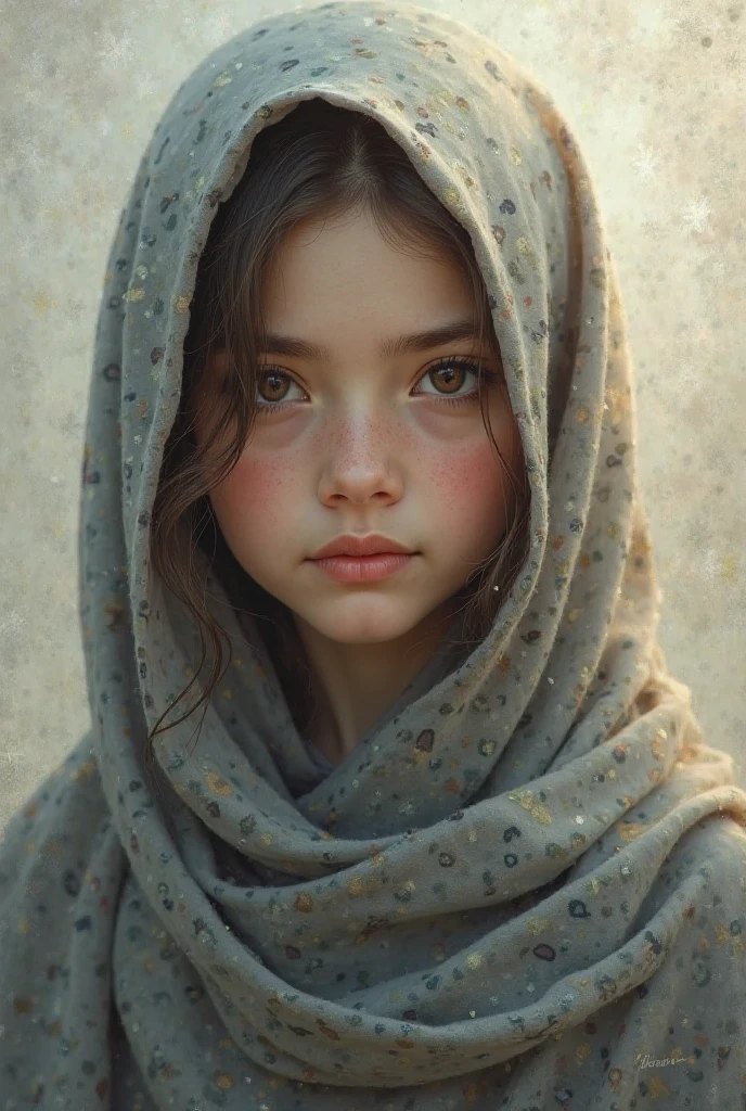 Make a picture of young girl with natural bagraund girl wear teashart with name shart name maria haseeb girl brown hair beutifull eyes girl face cover with scarf
