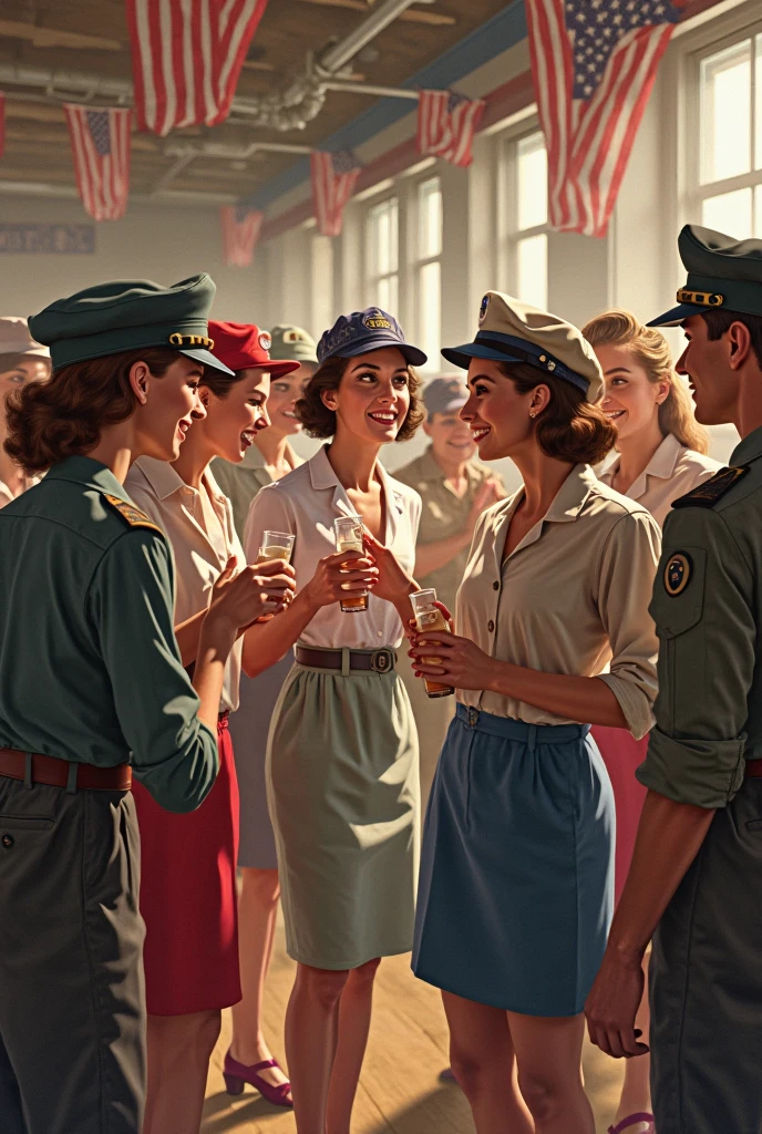painting of a group of men in uniform sitting at a table, award winning colorized photo, a colorized photo, colorized photo, by Glen Angus, wearing rr diner uniform, american canteen, colorized, diner scene, several soldiers, colorized photograph, 1943, ww2 era, ww2 photo, camaraderie, ( art fitzpatrick ), close portrait