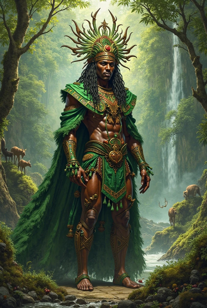 Orisha Ossain, guerreiro africano vestimenta verde, deus da floresta