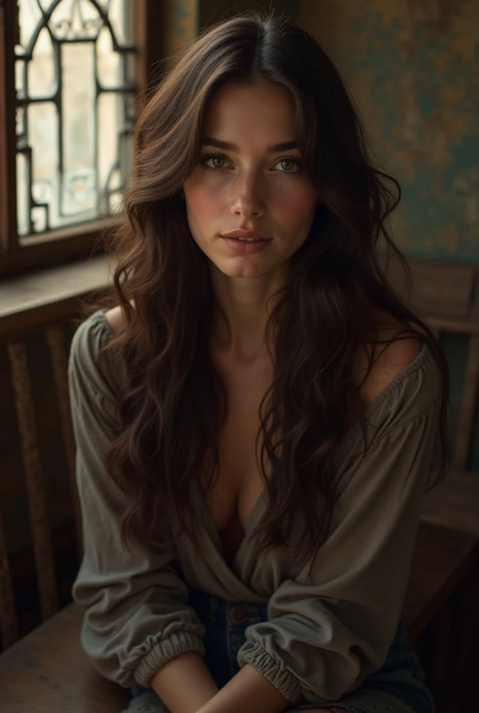 beautiful college_girl_brunette closeup girl_next_door baggy_clothes night interior messy_hair film_grain retro Porta_160_color shot on ARRI_ALEXA_65 sharp_focus on subject Fujifilm_XT3 BREAK , showing panties, nipples visible 