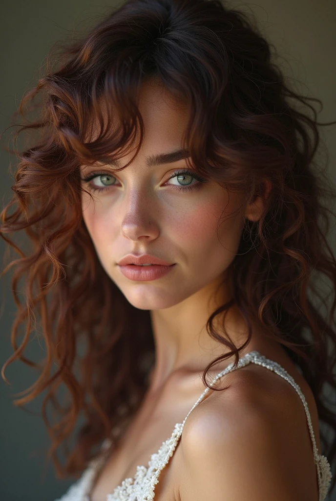 (russian) petit woman, (Close-up portrait), open mouth, 8k RAW photo, highest quality, perfect (green and brown eyes), eye reflection, winged eyeliner, (looking at the viewer:1.3), best shadow, intricate details, interior, (curly crimson blond hair:1.3), muted colors, high contrast style, glam shot, smoldering, (sultry:1.1), dof, bokeh, intense, languid, tempting, sensual, seductive, longing, yearning, smitten, dark photography studio, minimal lighting, deep shadows, stark contrasts, dramatic highlights, (black backdrop:1.2), dimples, fullness, plumpness, natural lips, bold color, alluring, captivating, striking, unforgettable, stunning, breath-taking, timeless beauty. (bare shoulders:1.2), headshot