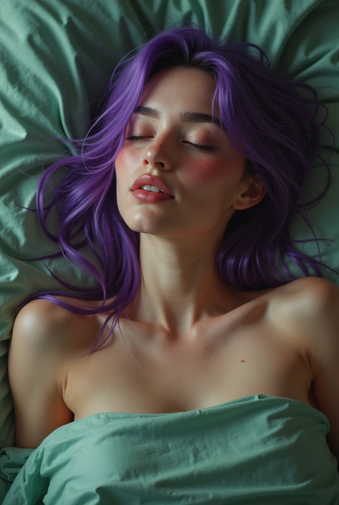 high resolution, high quality, 5filles, peau claire, Cheveux longs, colored hair, yeux clairs, lipstick, gros seins, gros cul,Look back, Wet with sweat, seductive facial expressions, pose sexy, tenue sexy, in a colorful bed