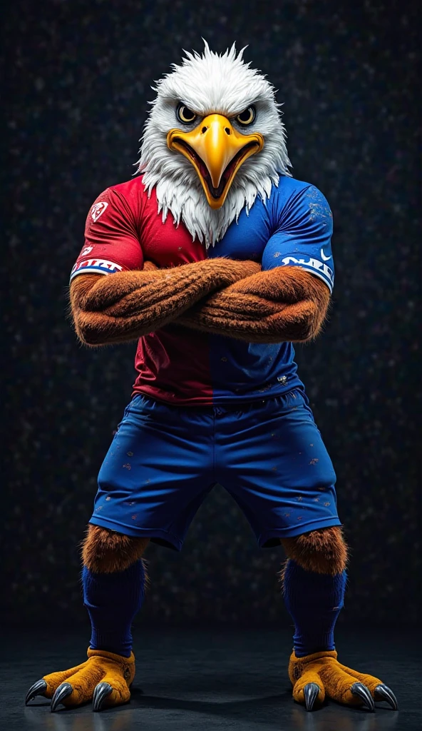  Owl, body, Love, muscular, blue soccer jersey, a red U with a white border on the upper left side, white Adidas logo on the upper right side, blue shorts and small Adidas logo on the bottom