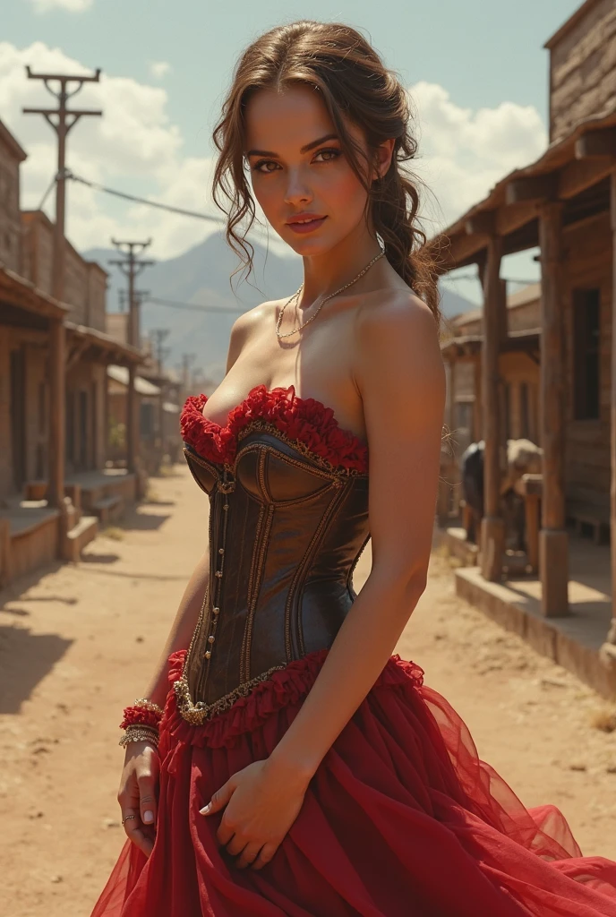 sexy senorita CindKimb mexicain western RPG personnage peinture brune cheveux chignon chignon corset sans vêtements  (sangles boucles:1.2) En plein air désert complètement nu avec les seins qui pointe les jambes écarter de meilleure qualité:1.4) (8k) (hdr) (fond d'écran) (éclairage cinématographique) (mise au point nette) (complexe-Sylvamagic