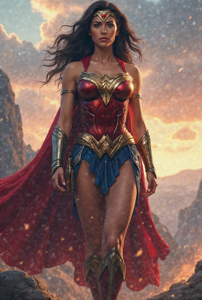 create a muscular hero with a female body and hero outfit