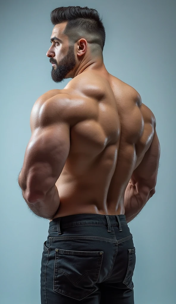 1male, realista,  Julio Rocha,  cuerpo completo, Big muscular body,  white jeans backside 