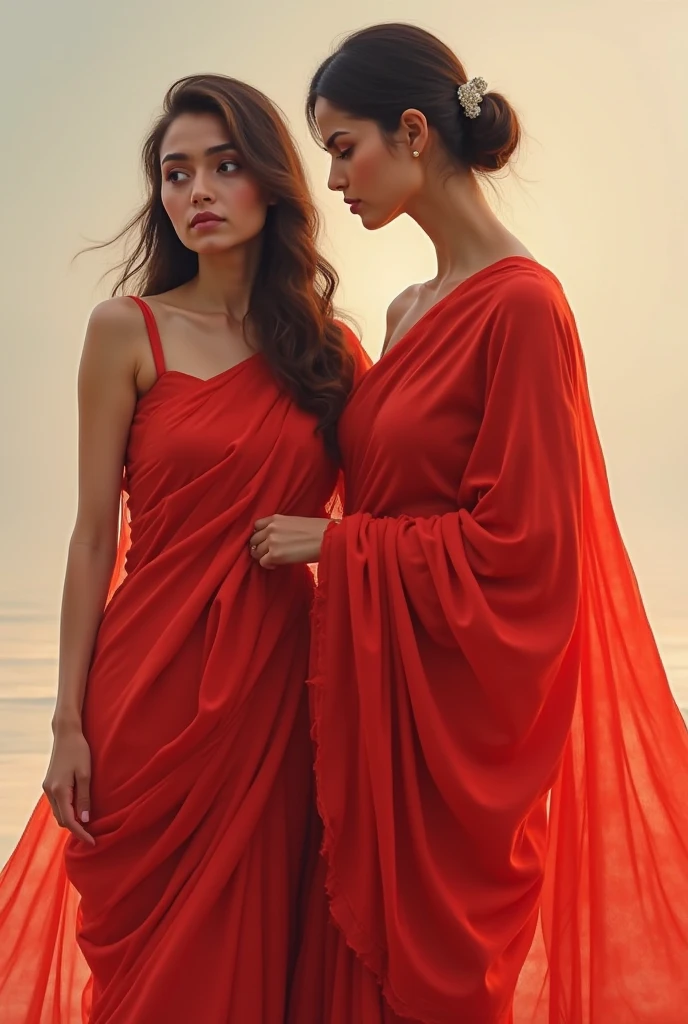 Nude women in red saree