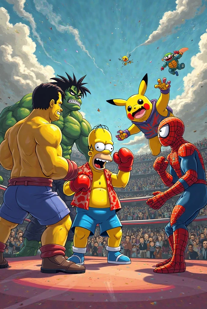 Banana Joe versus Hulk fighting in a street fighter arena with several spectators
