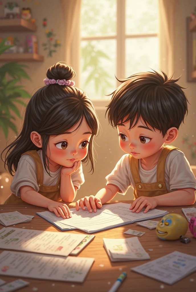 A girl walks up to a 15-year-old boy sitting at his desk