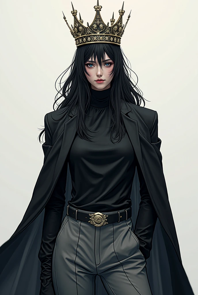 (Yoru Chainsaw Man), (work of art:1.2), best qualityer, work of art, high resolution, 8k, photorrealistic, original, extremely detailed wallpaper, (ultra detali), (best illustration), (best shade), 1 girl, (trunk:1.4), you, standing, braided ponytail, surrounded eyes, collar shirt, black necktie, black pants, black overcoat, hand in overcoat pocket, blood spots, blood on shirt, blood in The face, unexpressive, walking towards the viewer, ((natta, dark atmospher, dark theme, spooky ambiance, darkness:1.5)), glare eyes, smoke, looking ahead at viewer, narrow alley, metal bars, blood on the ground, blood on the walls