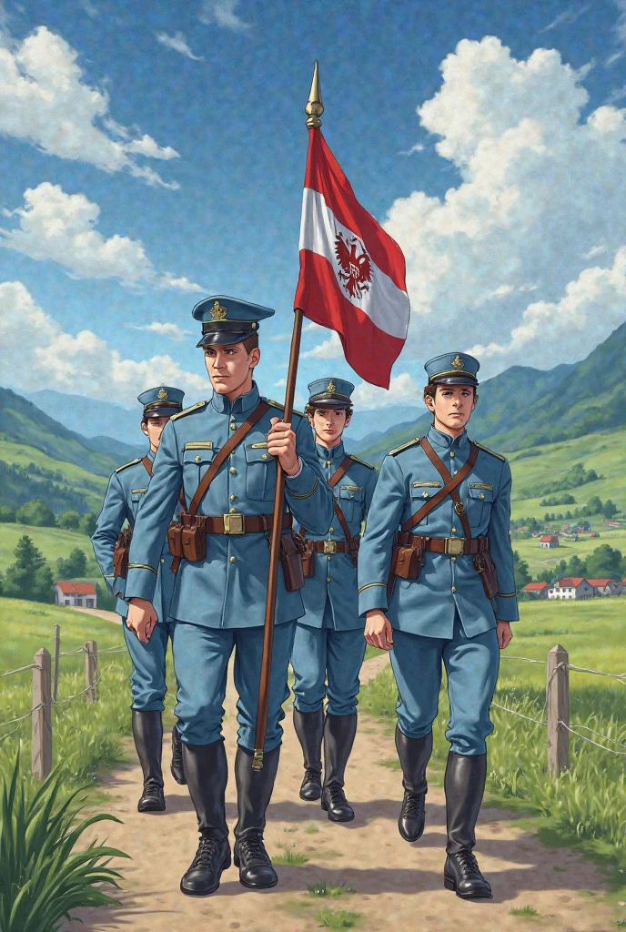 Generate an image depicting a group of uniformed individuals, some wearing black uniforms reminiscent of the Allgemeine SS, while others wear brown, green, or reddish flecktarn M40 uniforms made from cotton. Include prominent insignia such as a black armband with a black swastika within a white circle. Show them equipped with handcuffs, hammers, measurement equipment, and advanced communication devices. The background should convey a tropical environment, symbolizing Tanoa's climate. Caption the image with 'Tanoa Einsatzgruppen: Paramilitary enforcers of the regime's policies.'"
This prompt aims to visually represent the key elements of the Tanoa Einsatzgruppen, including their uniforms, insignia, equipment, and the environment in which they operate.