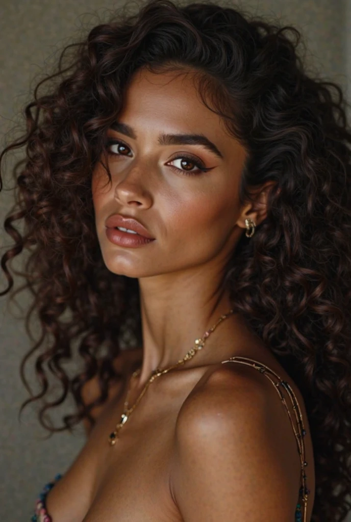 (best quality,4k,8k,highres,masterpiece:1.2),ultra-detailed,(realistic,photorealistic,photo-realistic:1.37),portrait,Latina woman,beautiful face,dark hair,curly hair,big breasts,beautiful eyes,stunning body,white transparent dress,vivid colors,soft lighting