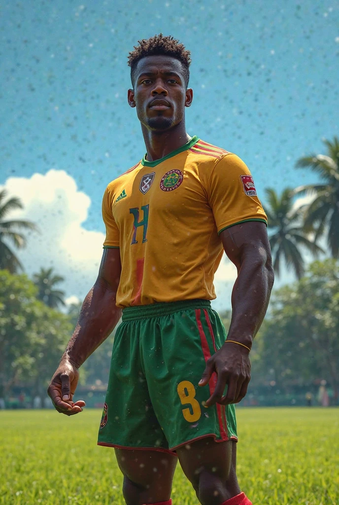 MAN, BRAZIL, REPRESENTATION, BRAZILIAN FLAG, SWIMWEAR, SEXY, INDIGENOUS TRAITS, BRUNETTE, REPRESENTATION BRAZILIAN MAN, 8K, INTRICATE DETAILS, PROFESSIONAL LIGHTING, BEST QUALITY --auto --s2