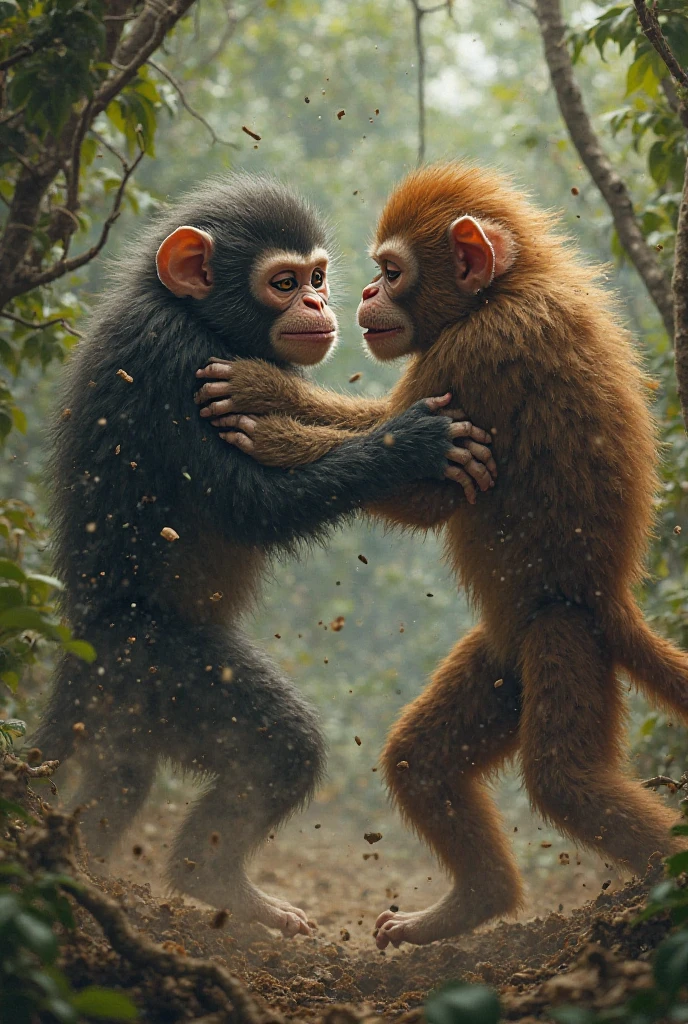 A 3D animation of two monkeys with white pants , Dancing capoeira on the beach in Brazil