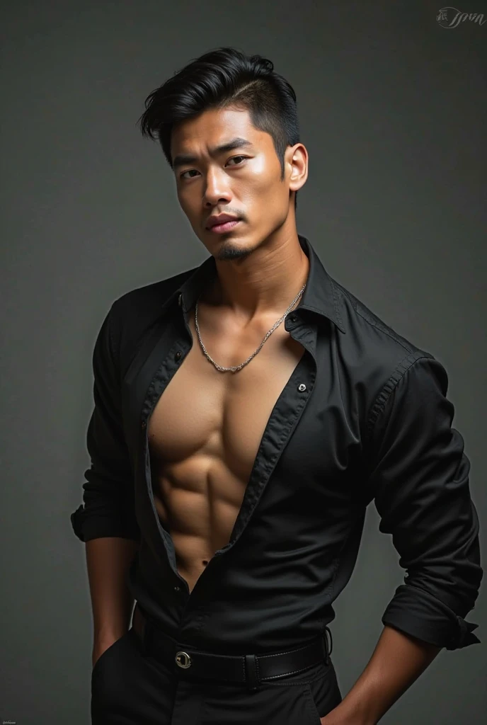 He is a very handsome and hot boy with straight, dark hair, he is 1.,70 and he's black