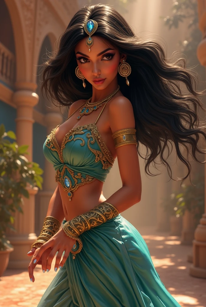 Stunning Princess Jasmine, photo in 8k, in action, cinematic.