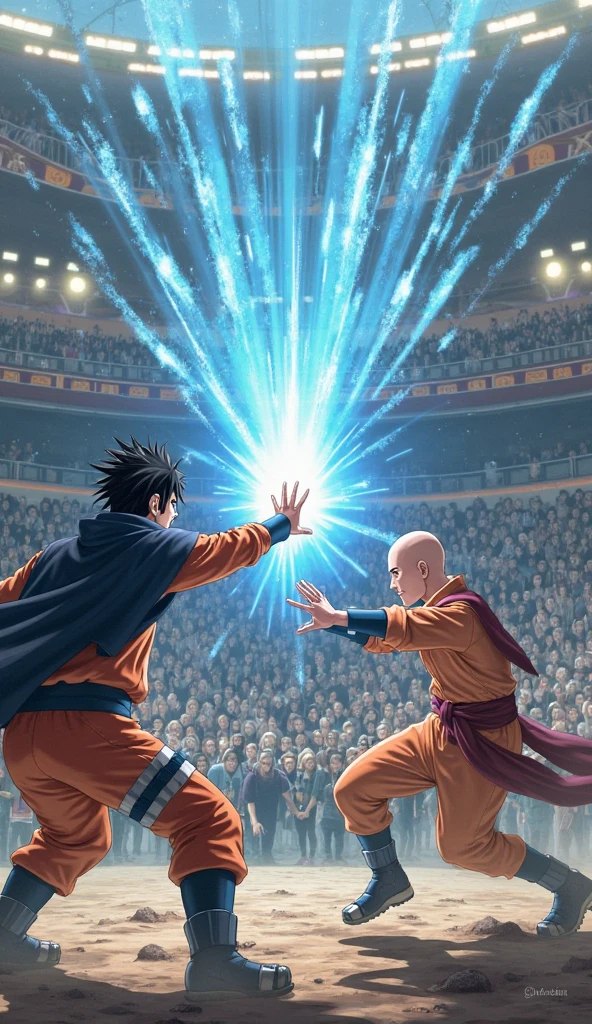 sukuna from jujutsu kaisen with brown hair fighting a black man