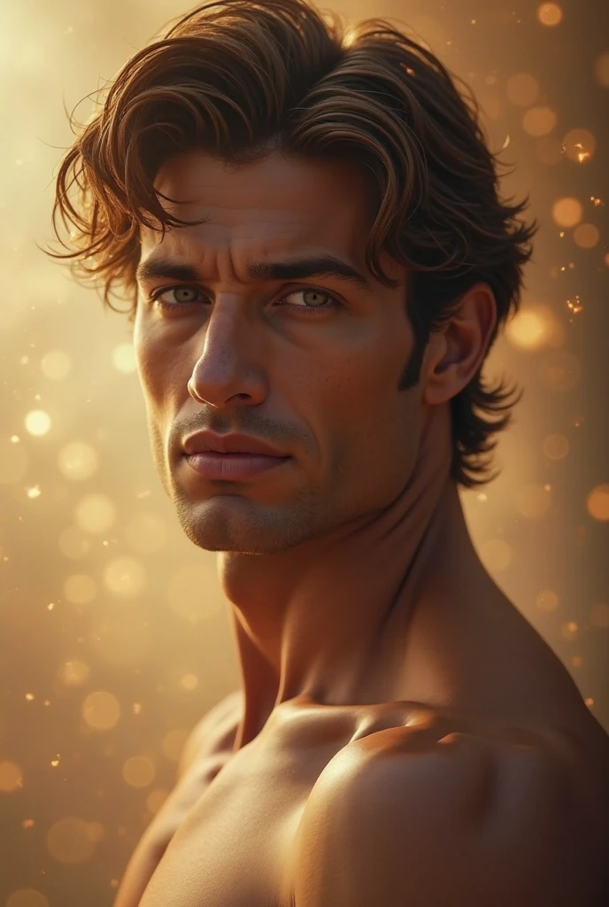 Hyper detailed gouache painting of a handsome, hairy male, With Big hairy dick, playful smile on his face, Hairy Armpits, [hyper realistic], handsome with big dick, Big Pink Nipples,  Greek, brunet, 1 boy, chiseled features), (dark magic: 1.2), mature, warm illumination, shirtless, natural hairy glossy skin, dick visible, looking at viewer, curly hair, (volumetric lighting), atmospheric perspective, dust particles, light axis, (e_foxy:0.7), m_wlop, (e_landscape:0.7)