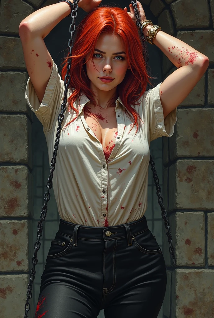 Masterpiece, a beautiful red-haired Amazon woman completely soiled with mud, trying to crawl out of a deep swamp pit, dressed mat blue ripped skirt, full of mud stains and with several holes everywhere, and light blue ripped blouse, full of mud stains and several holes everywhere, (medium breasts), (perfect body with slight bleeding scrapes here and there), (red matted hair), (long curly hairstyle), outside, (skin texture:1. 1), (best quality, ultra-high resolution, Raw photo). 1), best quality, ultra-high resolution, Raw photo, Nikon D850, backlight, flood light, bright sunlight, film grain:1.2, (warm tone, warm tone:1.2), (color photo), futuristic pyramid city in the background.
Translated with www.DeepL.com/Translator (free version)