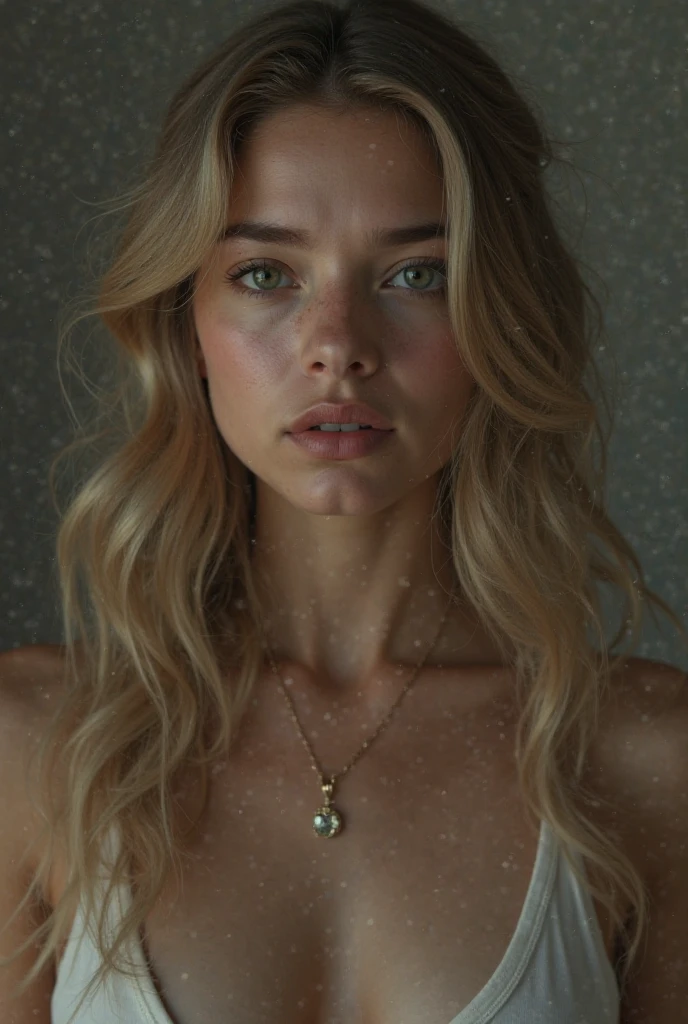 (8k, RAW photo, highest quality),(epic realistic:1.5), dynamic posture,erotic face,(detailed eyes:0.8),(looking at the camera:1.4), (highest quality), (best shadow),intricate details,cinematic,((skin:1.4)),interior,dark studio,(hdr:1.5),detailed,(bright lighting: 0.7), masterpiece, big angle shot, RAW photo (model Iskra Lawrence, in intricate lace lingerie sitting in bed, cinematic, photography legs spread, looking up at the viewer), wearing pearl necklace, wearing silver hoop earrings, (naked, disheveled, with light blonde curly hair tied back), full-length portrait, perfect face, captivating eyes, bright details, pouting lips, (high skin detail), oil on breasts, perky breasts, hard (tint: 0.6), (dirty: 0.8), (bloody: 0.7), Key lighting, (backlight: 0.5), medium depth of field, Canon 5D, 50mm lens, f/4 aperture, (ultra-detailed, complex detail), sharp focus, 4k, absurd, 8mm film grain, war photography,flirting with camera