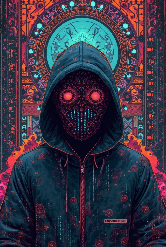 a person in a hoodie with a glowing mask on, evil smile and glowing eyes, in an alleyway during the purge, with red glowing eyes, red neon, evil glow, ghost neon, elaborate lights. mask on face, glowing-eyes-and-mouth, red glowing eyes, red lighting on their faces, scary style, with glowing eyes, profile pic
