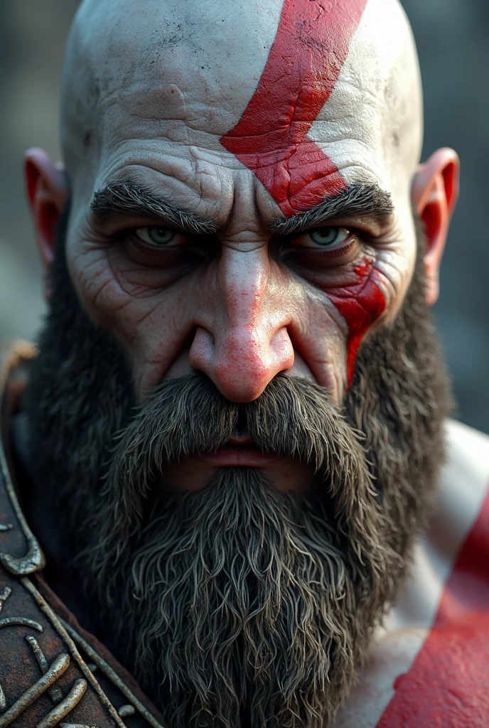 Photo RAW, A closeup of a man with a beard looking forward, God of War 2 0 1 8, Dwayne Johnson as Kratos, Sam Hyde in God of War 4, Kratos, God of War, Dwayne Johnson as God of War, Portrait of Kratos, Emma Watson as Kratos, still God of War movie,(highly detailed skin: 1.2), 8k uhd, dslr, soft lighting, high quality, Fujifilm XT3 and hyper realism