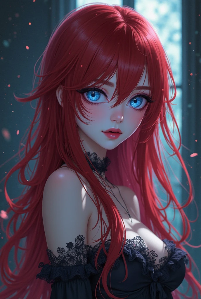 a dark red haired anime girl with dark blue eyes wearing a dark magician girl cosplay, high quality, intricate details, photorealistic, dramatic lighting, cinematic composition, fantasy art, digital painting