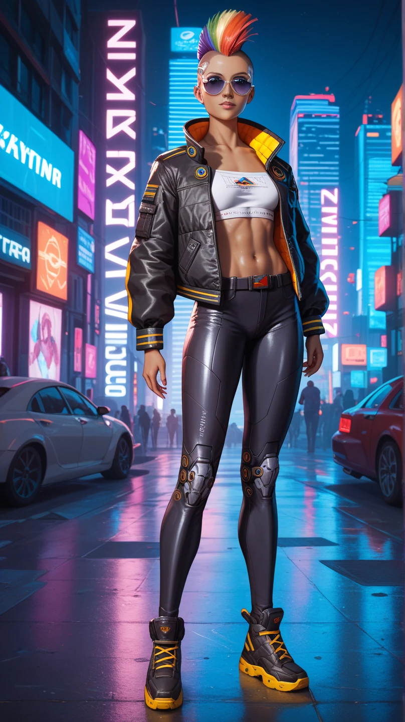 Chica con cabello rosa claro，bikini de oro rosa，pantalones cortos dorados claros，botas，de cerca，lightning，Cyberpunk fantasy