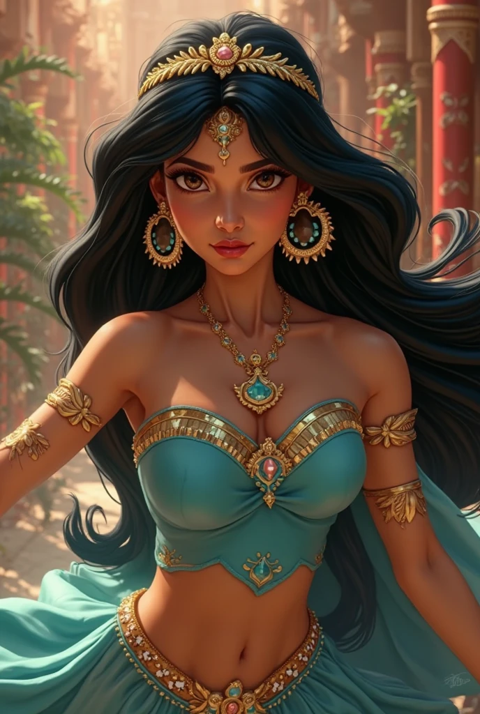 Stunning Princess Jasmine, photo in 8k, in action, cinematic.